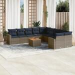 vidaXL 11 részes szürke polyrattan kerti ülőgarnitúra párnákkal (3256649)