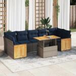 vidaXL 8 részes szürke polyrattan akácfa kerti ülőgarnitúra párnákkal (3327687)