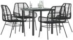 vidaXL 5 részes fekete polyrattan üveg kerti étkezőgarnitúra (3334535)