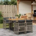 vidaXL 5 részes szürke polyrattan kerti étkezőgarnitúra párnával (3210902)