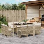 vidaXL 11 részes bézs polyrattan kerti étkezőgarnitúra párnákkal (3210850)
