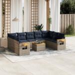 vidaXL 10 részes szürke polyrattan kerti ülőgarnitúra párnával (3227125)
