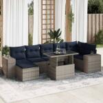 vidaXL 8 részes szürke polyrattan akácfa kerti ülőgarnitúra párnákkal (3326842)