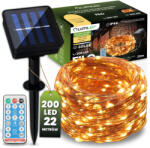 Lumileds Napelemes kerti girland 200x LED dekoratív vezeték 22m 3000K Meleg + FILO LUMILED távirányító (LUMSOL0115)