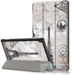 Samsung Tab S9 FE Plus (12.4) SM-X610 / X616B, mappa tok, Eiffel torony, térkép minta, Trifold, szürke - mobil-box