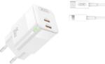 XO CE08 Fehér Hálózati Töltő szett PD35W 2*USB-C + USB-C/Lightning kábel a dobozban - xpro
