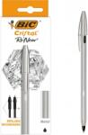 BIC Pix Cristal Re'New, 1.0 mm, negru, corp din metal, cutie, 1 pix si 2 rezerve Bic 997201 (997201)