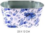 IRIS bádog kaspó ovál kék virág 23x12cm (81030) - officedepot