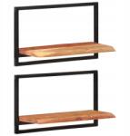 vidaXL Fali polcok, 2 db, 60x25x35 cm, tömör akácfa és acél (338459)