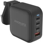 Promate GaNPort4-100PD 3x USB-C / USB-A Hálózati Töltő - Fekete 100 W