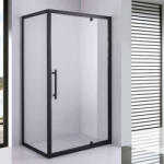 STUXI Torino Black 110x80 aszimmetrikus szögletes nyílóajtós zuhanykabin 6 mm vízlepergető biztonsági üveggel, matt fekete elemekkel, 200 cm magas (TL-6308B-110-TL63018B-80)