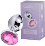Desirel - анален плъг с кристал - голям - метален, сребрист/розов - lovesexshop