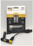 Well újratölthető Lithium akku AAA (mikro ceruza) 400 mAh (2db) USB-C kábellel [ACCU-10440/40C-BL2-WL]