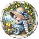  Nyomtatott fa tábla koszorú közép - Citromos lány 11, 8cm - kosarbolt
