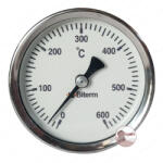 Kályhaház Kemence hőmérő szett 0-600°C-ig, 1/2" menettel - Ajtóra rögzíthető, 10 cm szár hossz, Réz Védőcsővel, Körszámlapos
