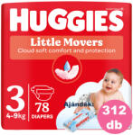 Huggies Little Movers 3-as, 4-9 kg, 4x78 db - 2 HAVI pelenkacsomag + AJÁNDÉK Huggies törlőkendő