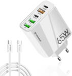 Techsuit Incarcator de retea PentaXPower CHC2 GaN 2xUSB-C + 3x USB-A 65W Alb (KF2347662) - vexio