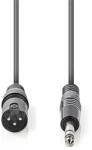 Nedis COTH15100GY15 félprofi audio kábel, 6, 35mm sztereo jack dugó - 3p XLR dugó, hossz 1, 5m, rugalmas (COTH15100GY15)