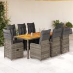 vidaXL 9 részes szürke polyrattan kerti bisztrógarnitúra párnákkal (3277162)