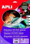 APLI Etikett, CD/DVD, A4, teljes lefedettségű, matt, APLI Mega
