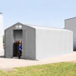 TOOLPORT Ponyva csarnok, 6x12m, PVC ponyva, szürke, statikai megerősítéssel (föld alap) Ponyva raktár - (93896)