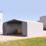 TOOLPORT Ponyva csarnok, 8x8m, PVC ponyva, szürke, statikai megerősítéssel (beton alap) Ponyva raktár - (94137)