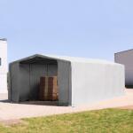 TOOLPORT Ponyva csarnok, 8x12m, PVC ponyva, szürke, statikai megerősítéssel (föld alap) Ponyva raktár - (93945)