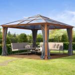 TOOLPORT Kerti pavilon, 4x4m, keménytető, 4 oldalpanellel együtt, loft szürke Szanetli, Kerti gazebo - (300197)