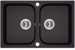 Laveo CELIA matt fekete kétmedencés mosogató dugókiemelős helytakarékos szifonnal (SRC_720B)