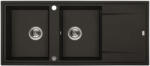 Laveo MEGALO kétmedence csepptálcás matt fekete mosogató dugókiemelős, helytakarékos szifonnal (SRE_721B) - mosibolt