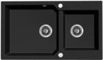 Laveo MILOS 2M 90 kétmedencés matt fekete gránit mosogató helytakarékos dugókiemelős szifonnal (SPM_B208)