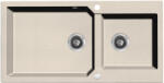 Laveo MILOS 2M 100 kétmedencés bézs gránit mosogató helytakarékos dugókiemelős szifonnal (SPM_4209) - mosibolt