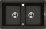 Laveo BARBADOS matt fekete kétmedencés mosogató dugókiemelős helytakarékos szifonnal (SRB_720B)