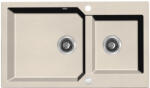 Laveo MILOS 2M 90 kétmedencés bézs gránit mosogató helytakarékos dugókiemelős szifonnal (SPM_4208) - mosibolt