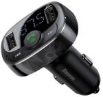 Baseus Bluetooth FM Transmitter - Autós Töltő, 2 USB Aljzat, Fekete