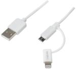 LogiLink CU0118 USB 2.0 kábel, USB-A/M - Micro-USB + Lightning/M, fehér, 1 m (CU0118)