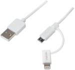 LogiLink Cablu USB 2.0 USB-A/M - Micro-USB + Lightning/M, alb, 1 m
