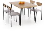 Halmar DICKY szett, étkezőasztal + 4 szék, téglalap alakú, szín: natúr/fekete/szürke
