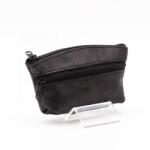 Amnisu fényes fekete gyűrt kettő cipzáras bőr kulcstartó b8006