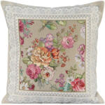  Virágmotívumokkal díszített gobelin párnahuzat Olívazöld/rózsaszín 45x45 cm +/-5% (406257)
