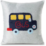  Alvin2 puha gyerek párnahuzat hímzett busszal Szürke/kék 45x45 cm (421684)