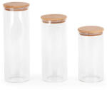  Pola 3db-os üveg tárolóedény szett fa fedéllel - 1400/1700/2000 ml (403504)