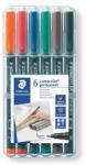 STAEDTLER Alkoholos marker készlet, OHP, 0, 6 mm, STAEDTLER "Lumocolor® 318 F", 6 különbözõ szín (6 db) (TS318WP6)