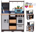 ECOTOYS nagy fa gyerekkonyha zöldséges pulttal és kiegészítőkkel (TL40030)
