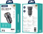 Jellico autós töltő F4 PD 20W 1xUSB-C + 1xUSB QC3.0 + kábel Lightning Fekete
