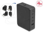 Delock USB GaN töltő 3 x USB Type-C PD 3.1 és 1 x USB Type-A 145 W teljesítménnyel, tápadapterrel az EU/USA/UK számára (41473)