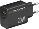 Esperanza Încărcător de putere Esperanza Quich 20W USB-C PD 20W / USB-A QC 3.0 18W Negru (EZC105K)