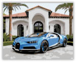  Kék Bugatti Chiron a Modern Villánál - számfestő készlet
