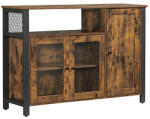 VASAGLE Komód három ajtóval és nyitott polcokkal, rusztikus barna 110x33x75cm