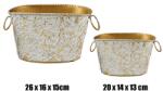 IRIS bádog kaspó, szettben, 2 darabos, füllel, ovális alakú, arany, fehér nyomott mintás 26 x 16 cm (80950) - officedepot